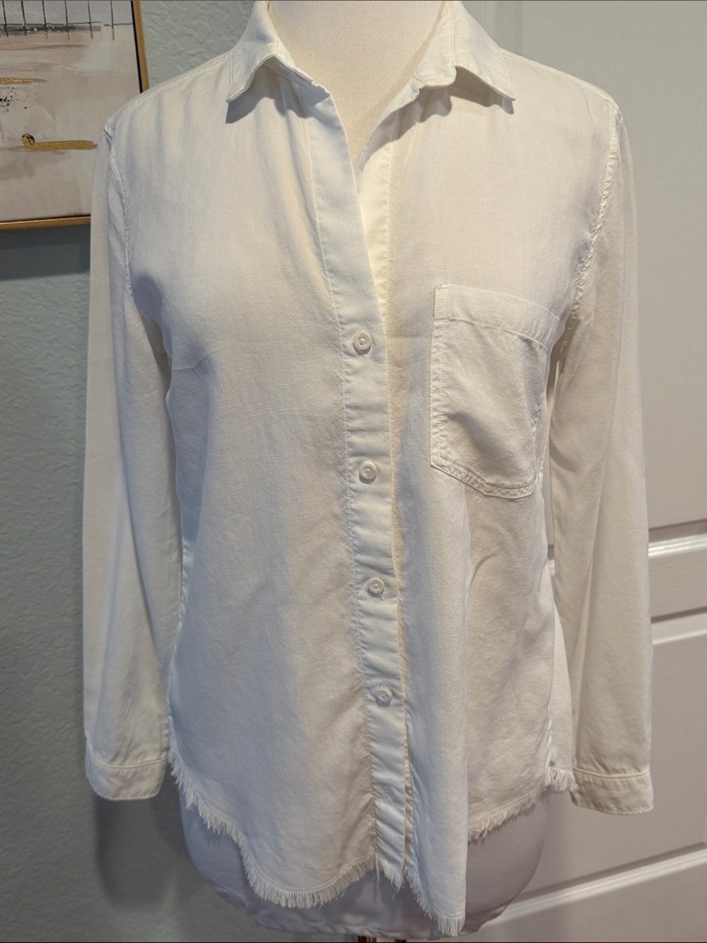 Anthropologie Cloth & Stone Sz Small White Button-Down Pocket Shirt